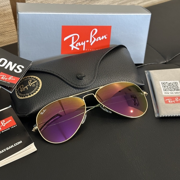 LIKE NEW RayBan Aviator RB3025 Purple Mirror Ray ban Sunglasses - Picture 11 of 15